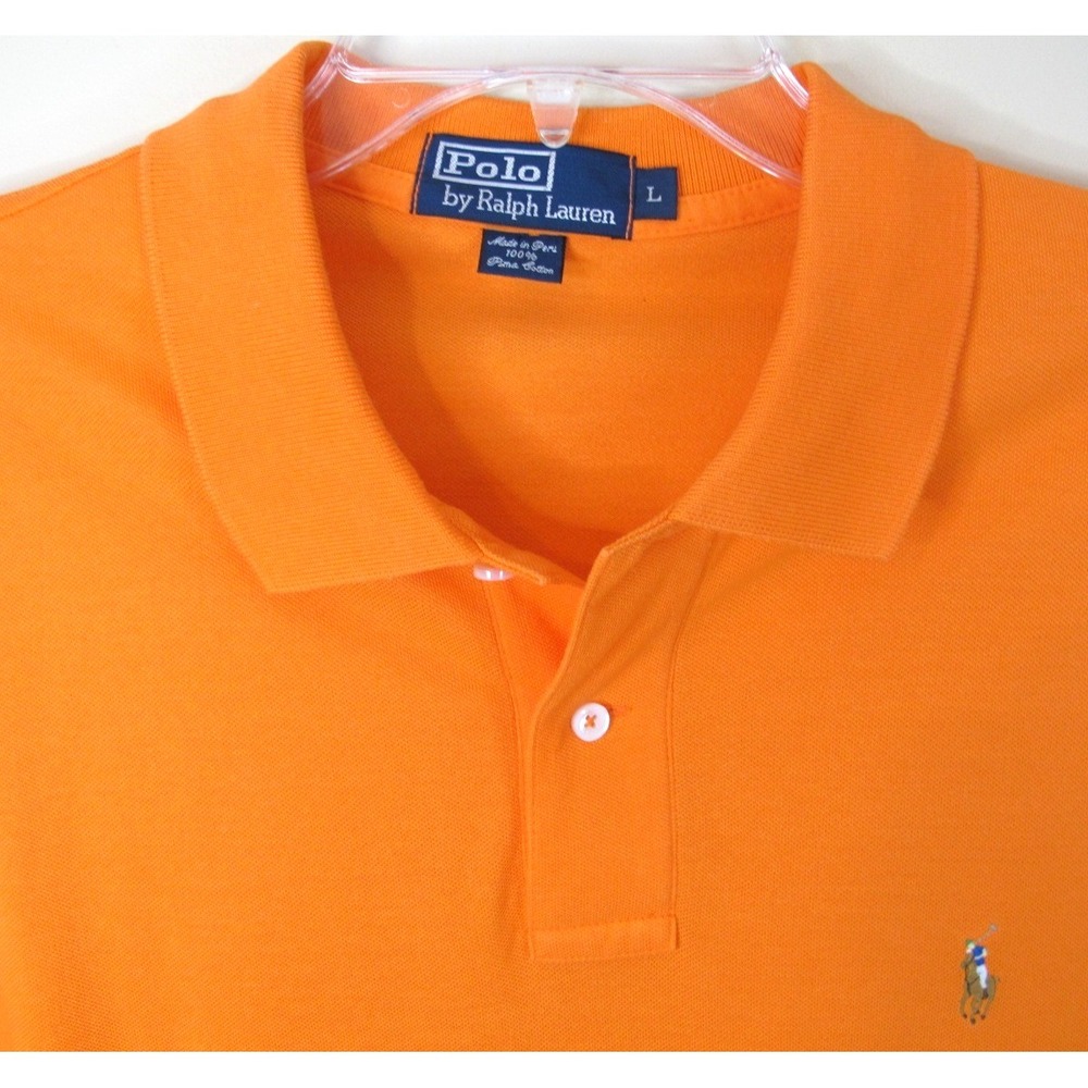 Vintage Polo Ralph Lauren Short Sleeve Polo Shirt Men's Large Orange Pima Cotton
